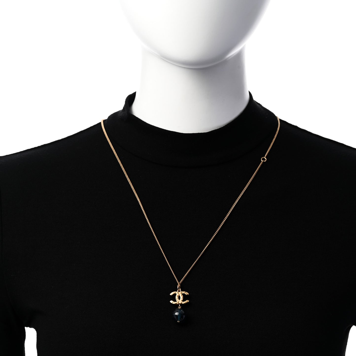 Metal Bead CC Drop CC Pendant Necklace Gold Blue