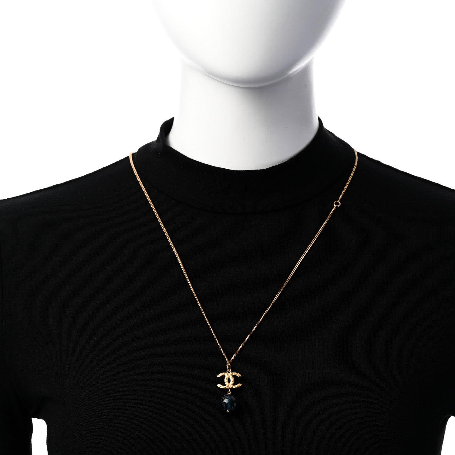 Chanel Metal Bead CC Drop CC Pendant Necklace Gold Blue 2 of 6