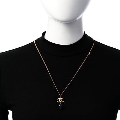 Chanel Metal Bead CC Drop CC Pendant Necklace Gold Blue 2 of 6
