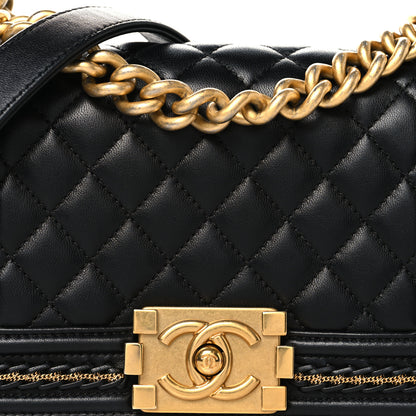 Chanel Lambskin Quilted Small Chain Detail Boy Flap Black 8 of 10
