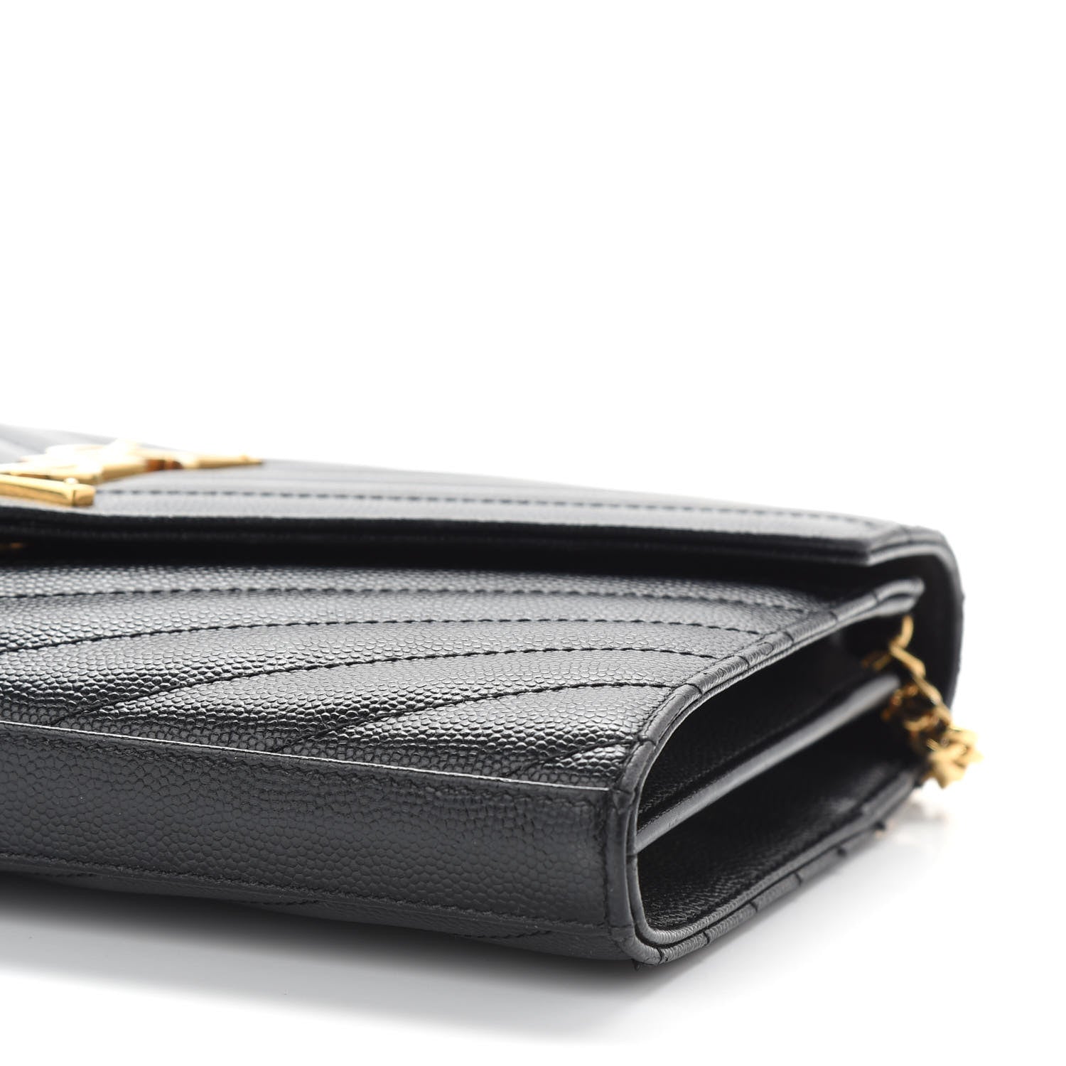Saint Laurent Grain De Poudre Matelasse Chevron Monogram Chain Wallet Black 10 of 10