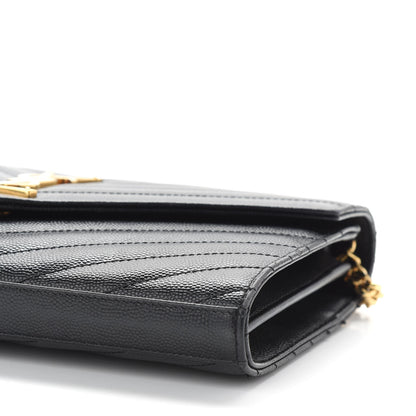 Saint Laurent Grain De Poudre Matelasse Chevron Monogram Chain Wallet Black 10 of 10
