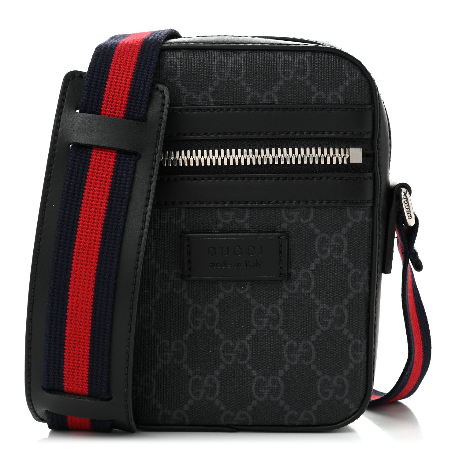 Gucci GG Supreme Monogram Appia Calfskin Web Small Camera Messenger Bag Black Grey 1 of 11