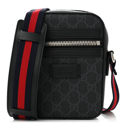 Gucci GG Supreme Monogram Appia Calfskin Web Small Camera Messenger Bag Black Grey 1 of 11