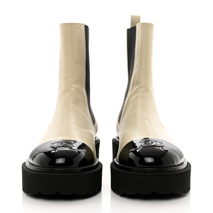 Chanel Crumpled Calfskin Patent Cap Toe Short Boots 38 Black 2 of 8