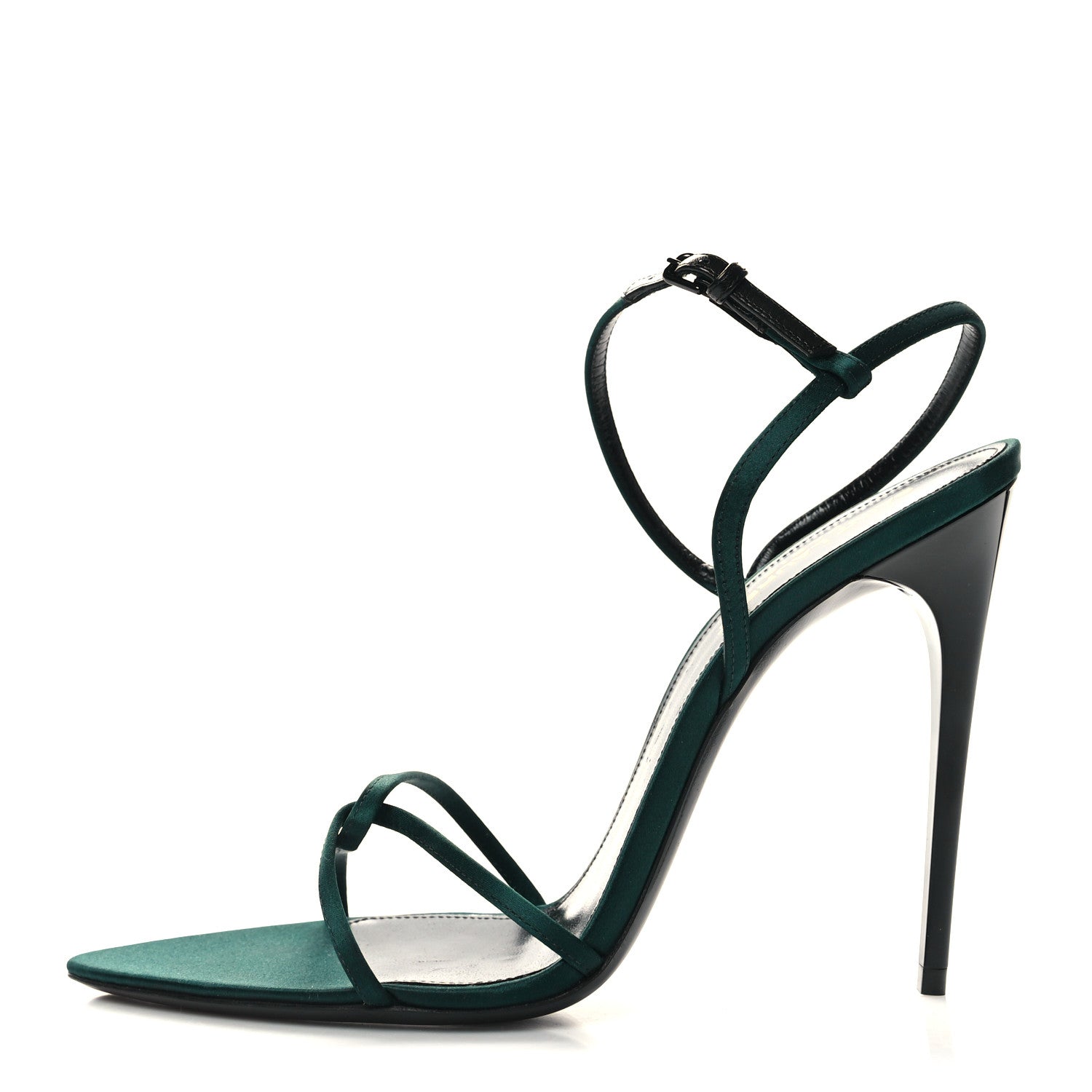 Saint Laurent Crepe Satin Clara 110 Ankle Strap Sandals 39.5 Dorian Green 1 of 9
