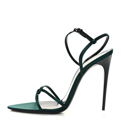 Saint Laurent Crepe Satin Clara 110 Ankle Strap Sandals 39.5 Dorian Green 1 of 9