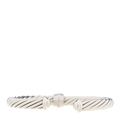 David Yurman Sterling Silver 18K White Gold Diamond 7mm Cable Classics Station Bracelet 2 of 3
