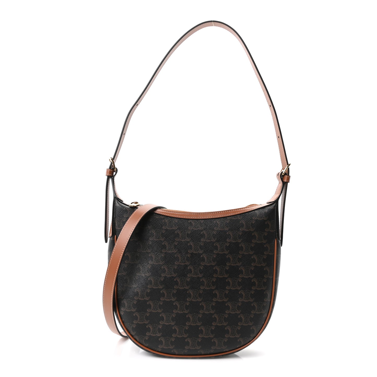 Calfskin Triomphe Canvas Small Heloise Shoulder Bag Tan