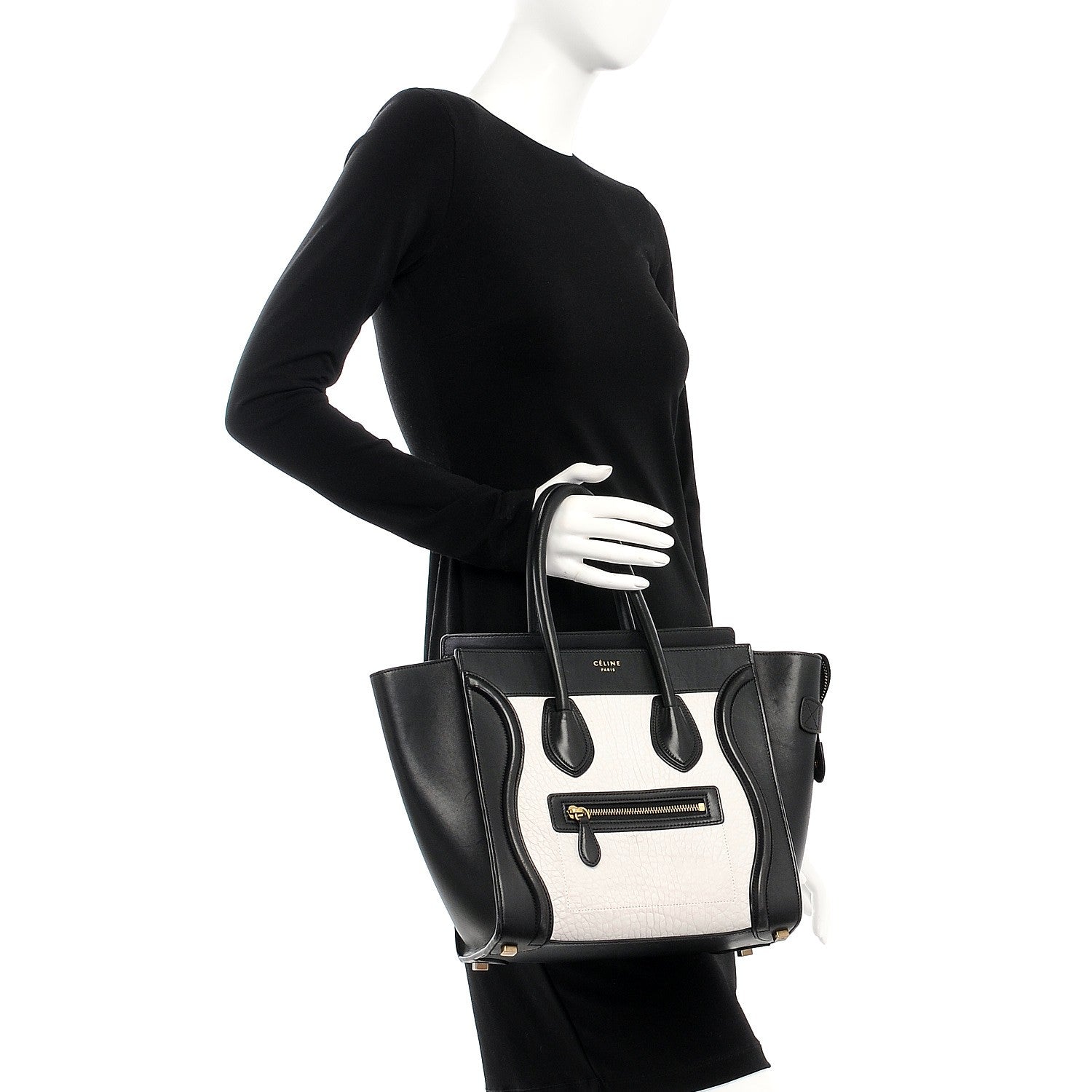 Celine Shrunken Lambskin Micro Bi-Color Luggage Black White 2 of 9