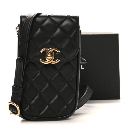 Chanel Lambskin Quilted Phone Chain Clutch Waist Bag Black 11 of 11