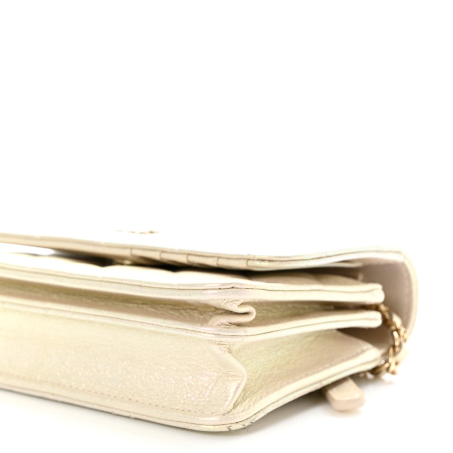 Iridescent Lambskin Quilted Mini Wallet On Chain WOC Ivory