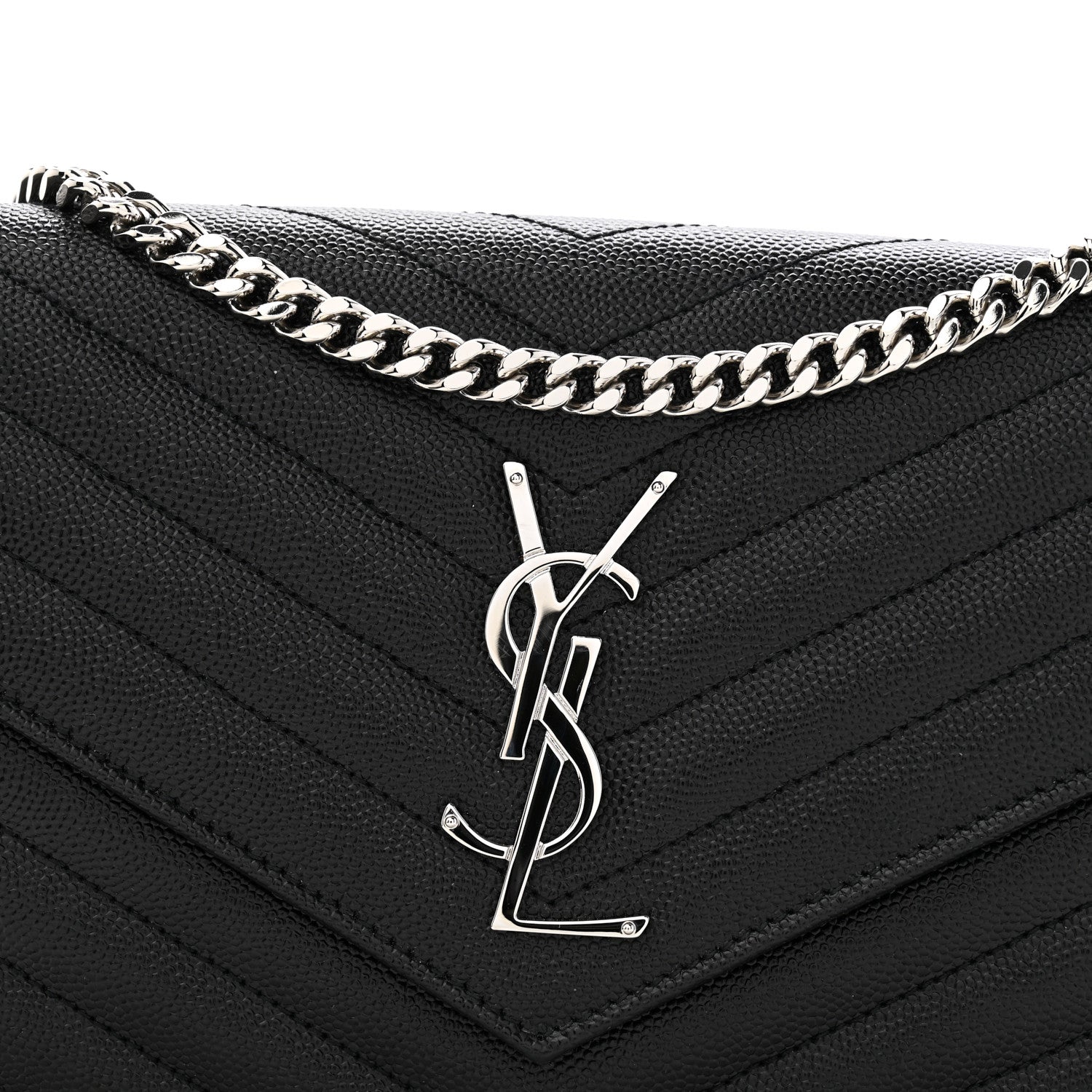 Saint Laurent Grain De Poudre Matelasse Chevron Monogram Chain Wallet Black Black 11 of 12