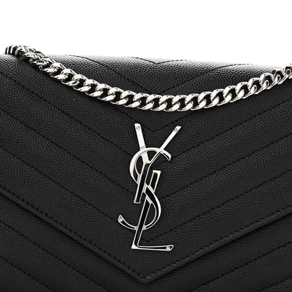 Saint Laurent Grain De Poudre Matelasse Chevron Monogram Chain Wallet Black Black 11 of 12