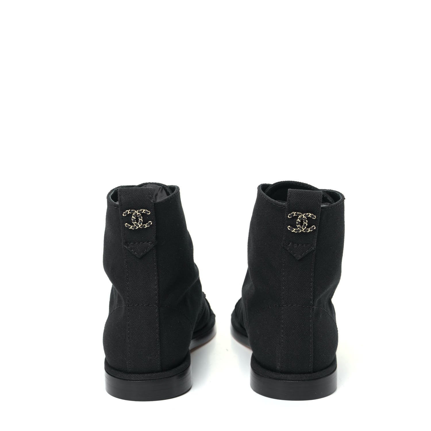 Chanel Cotton Grosgrain Cap Toe CC Lace Up Boots 37 Black 10 of 15