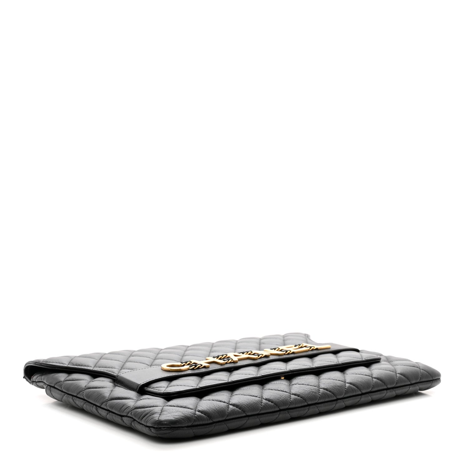 Chanel Calfskin Quilted Front Logo Enchained Clutch Black 4 of 10