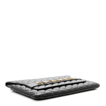 Chanel Calfskin Quilted Front Logo Enchained Clutch Black 4 of 10