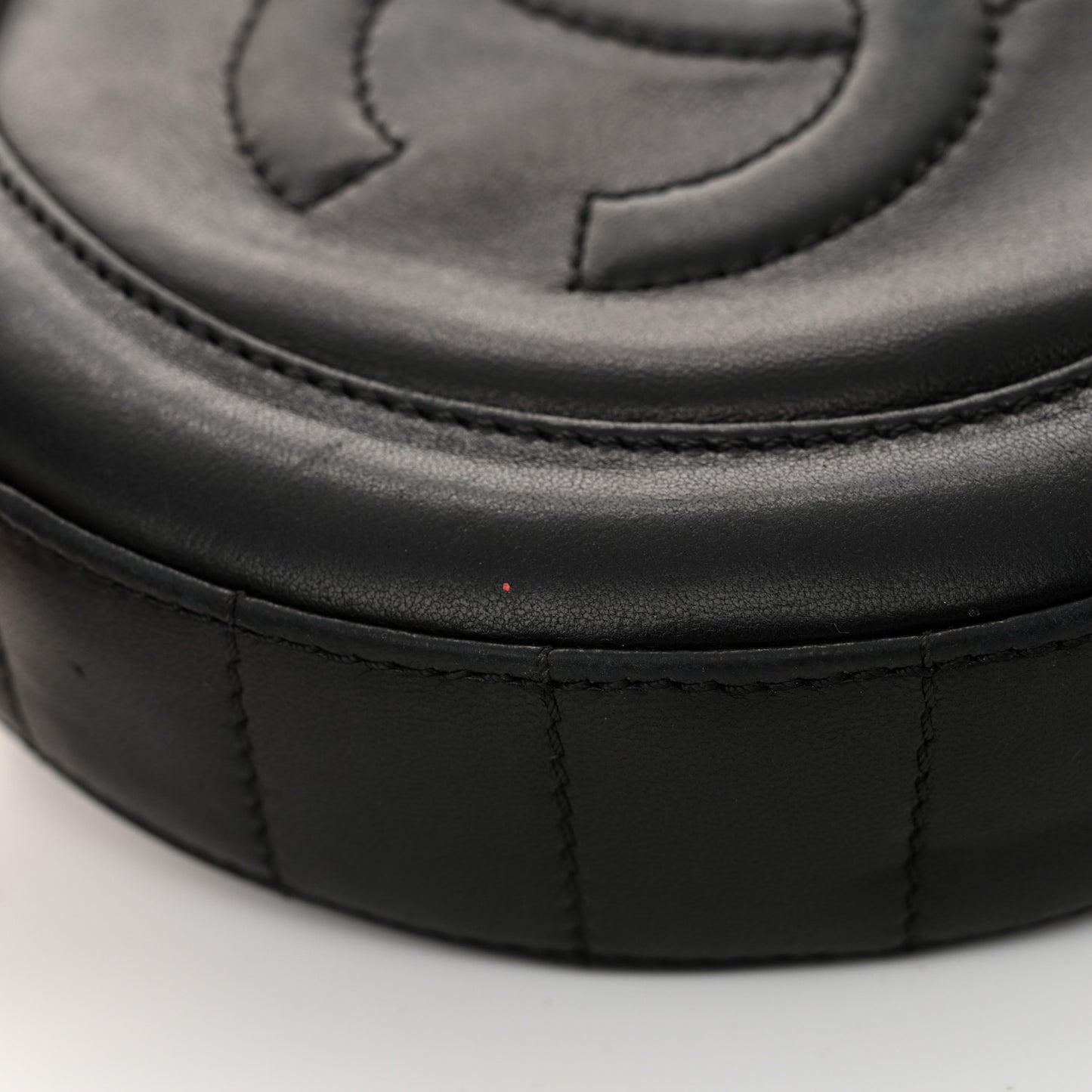 Lambskin Square Quilted Round Shoulder Bag Black