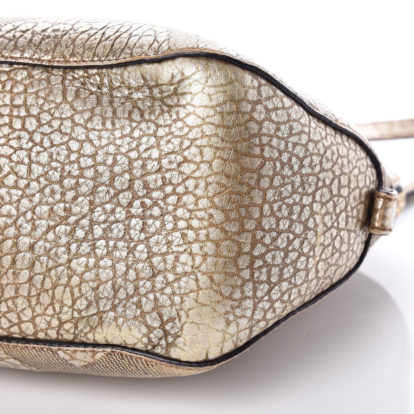 Metallic Heritage Grain Check Embossed Small Orchard Bowling Bag Gold