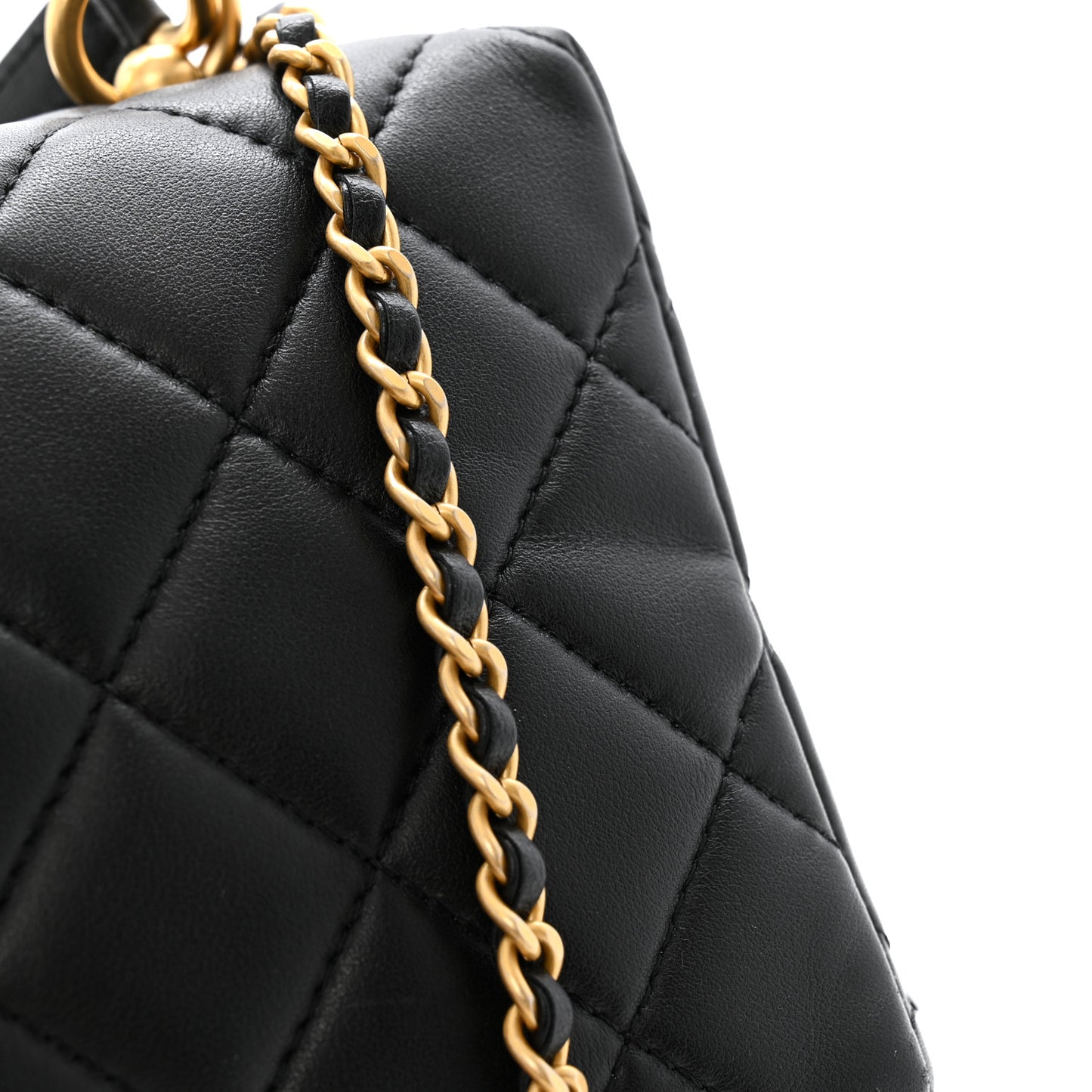 Lambskin Quilted CC Bowling Bag Black