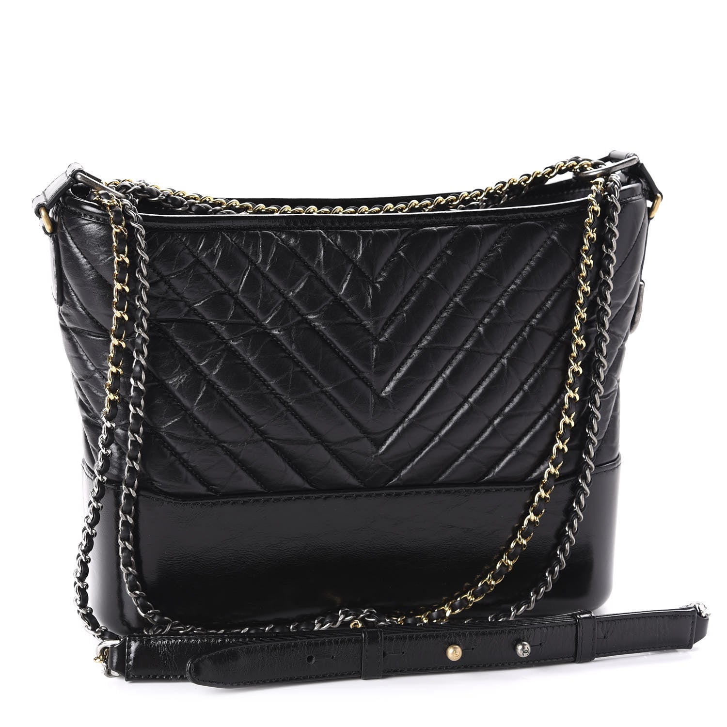 Chanel Aged Calfskin Chevron Quilted Medium Gabrielle Hobo Black 4 of 12