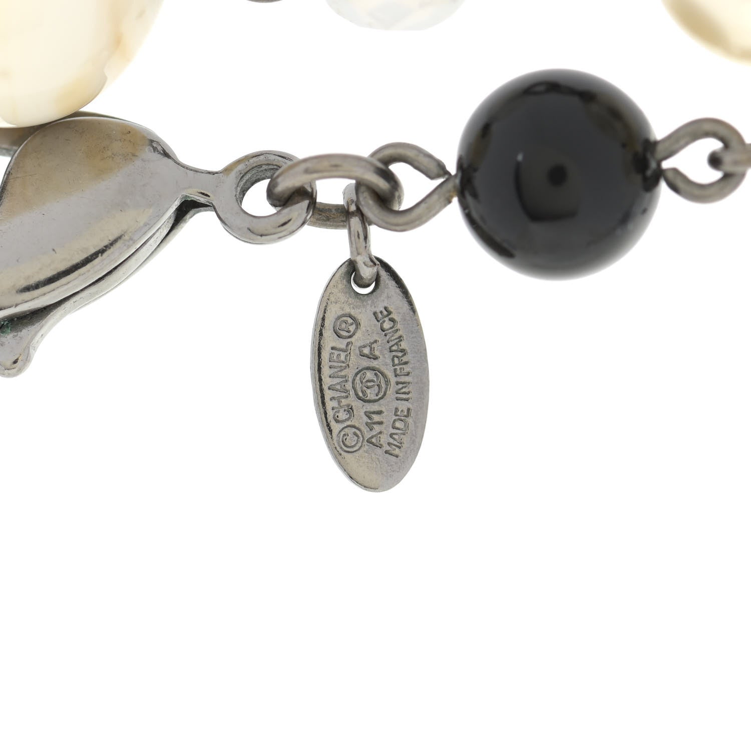 Chanel Pearl Beaded Crystal CC Long Necklace Black Silver 9 of 9