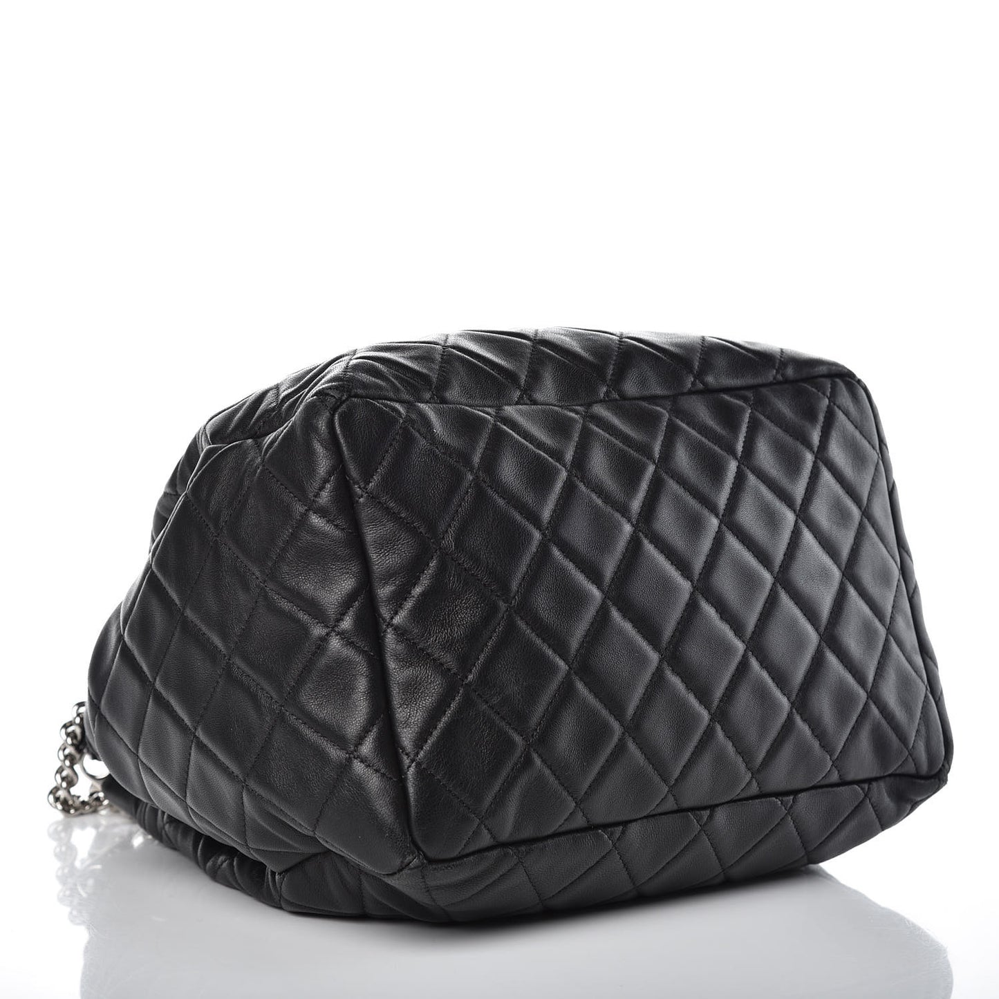 Lambskin Quilted CC Chain Bucket Bag Black