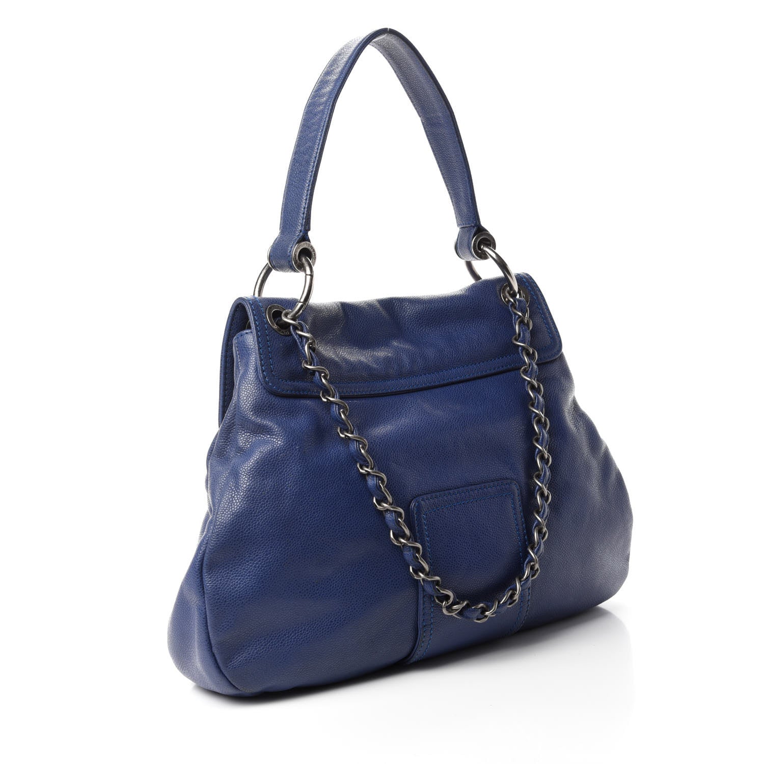 Chanel Glazed Caviar Flap Hobo Dark Blue 3 of 11