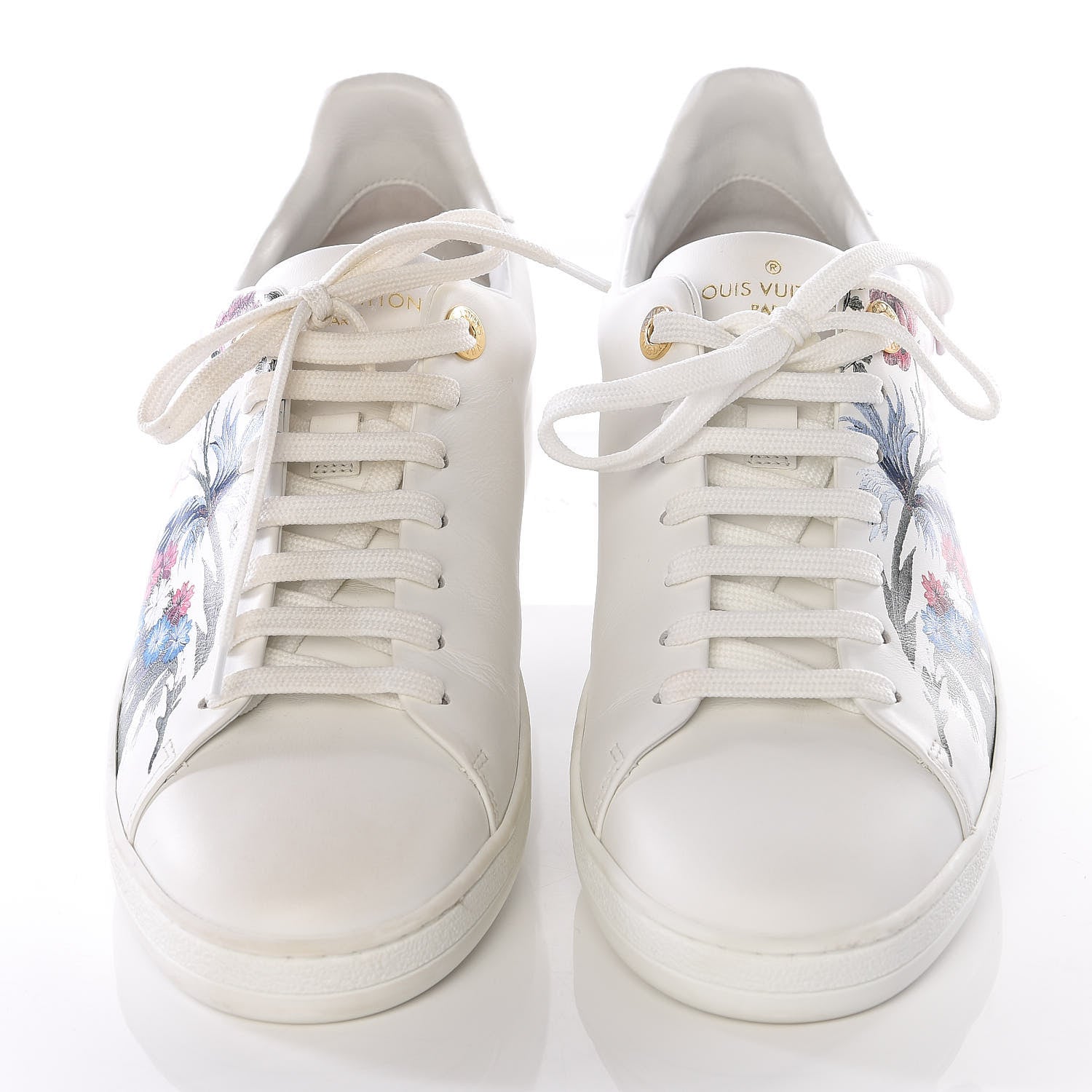 Louis Vuitton Calfskin Floral Frontrow Sneakers 37.5 White 5 of 11