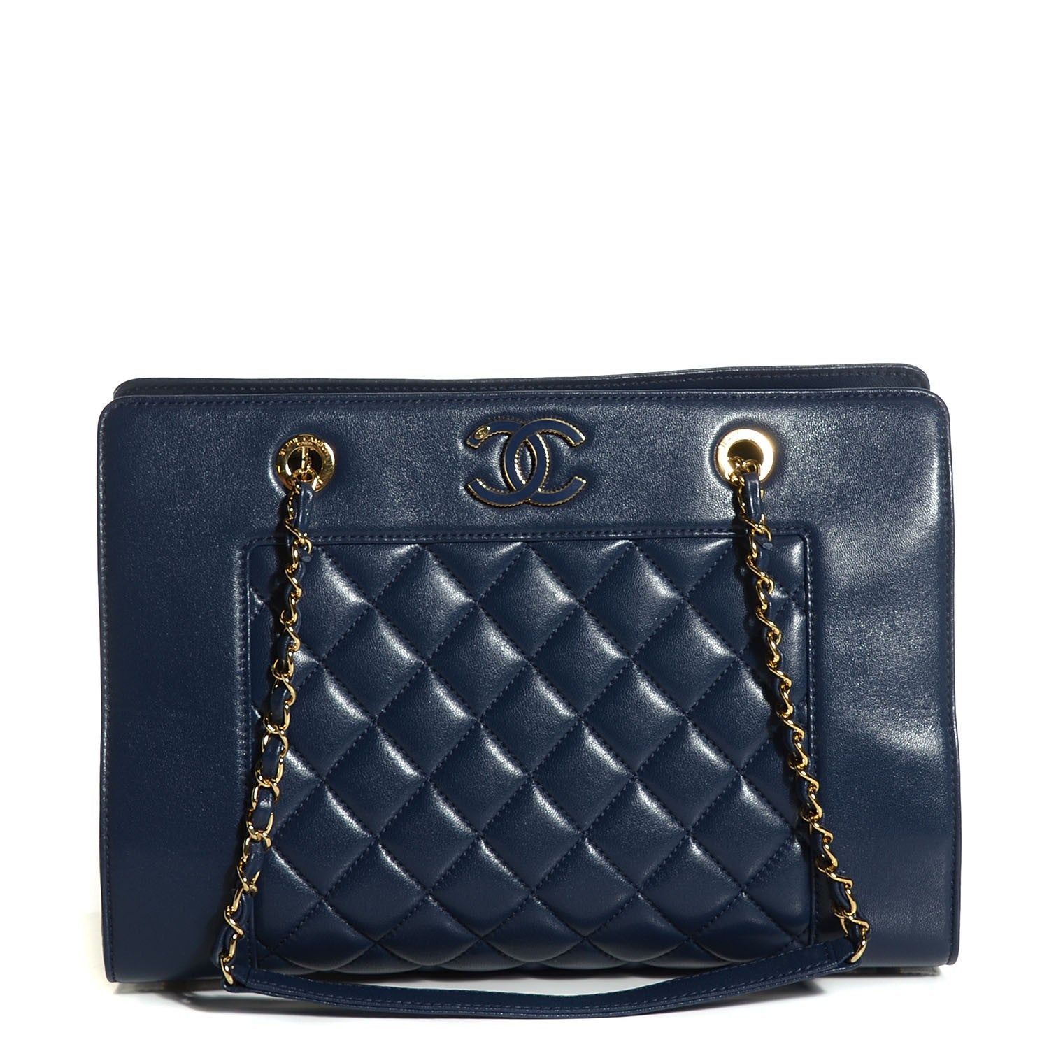 Chanel Sheepskin Quilted Mademoiselle Vintage Shopping Tote Blue 1 of 7