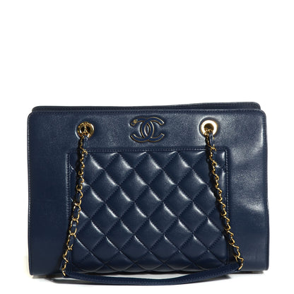 Chanel Sheepskin Quilted Mademoiselle Vintage Shopping Tote Blue 1 of 7