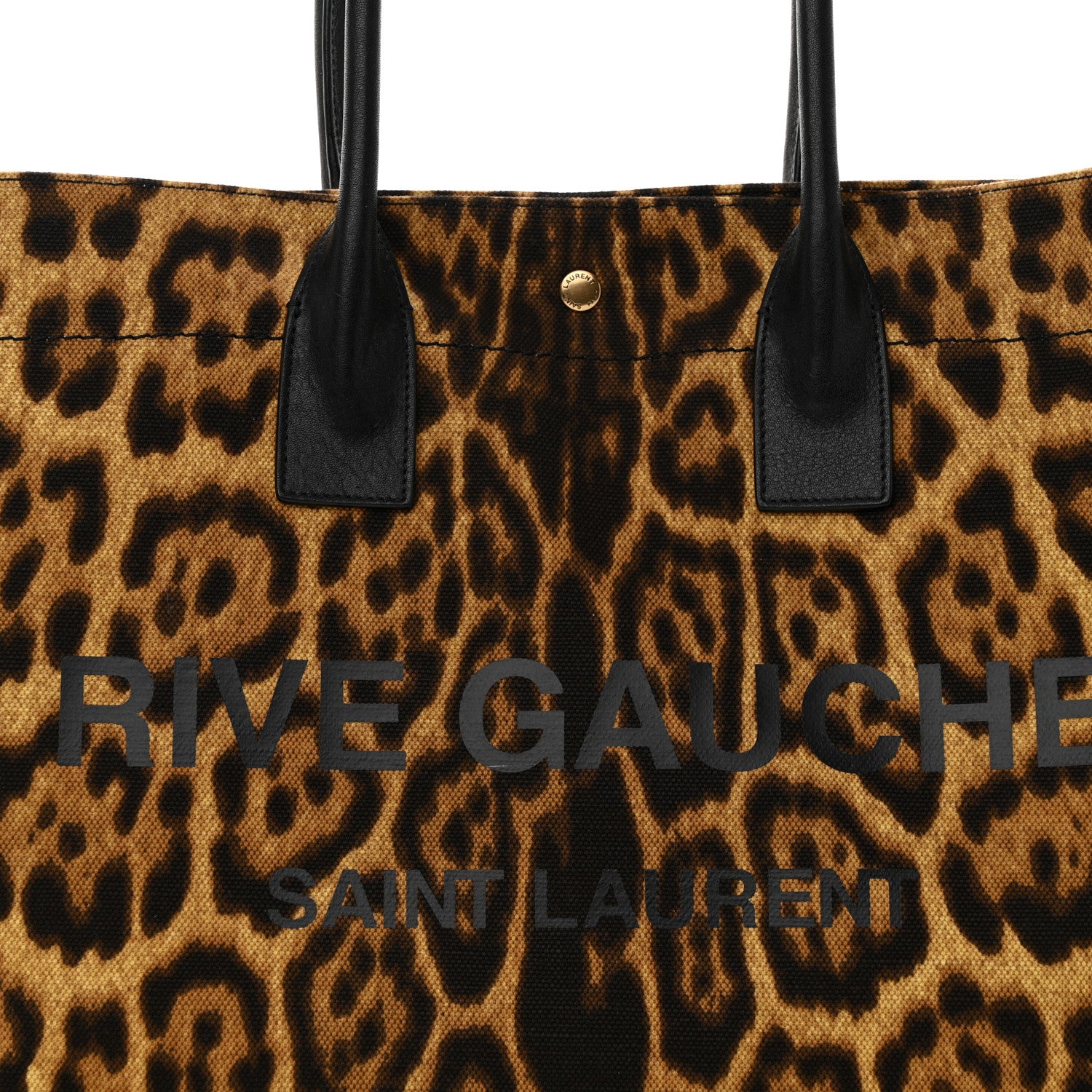 Saint Laurent Canvas Calfskin Leopard Print Rive Gauche Noe Tote Natural Black 8 of 11
