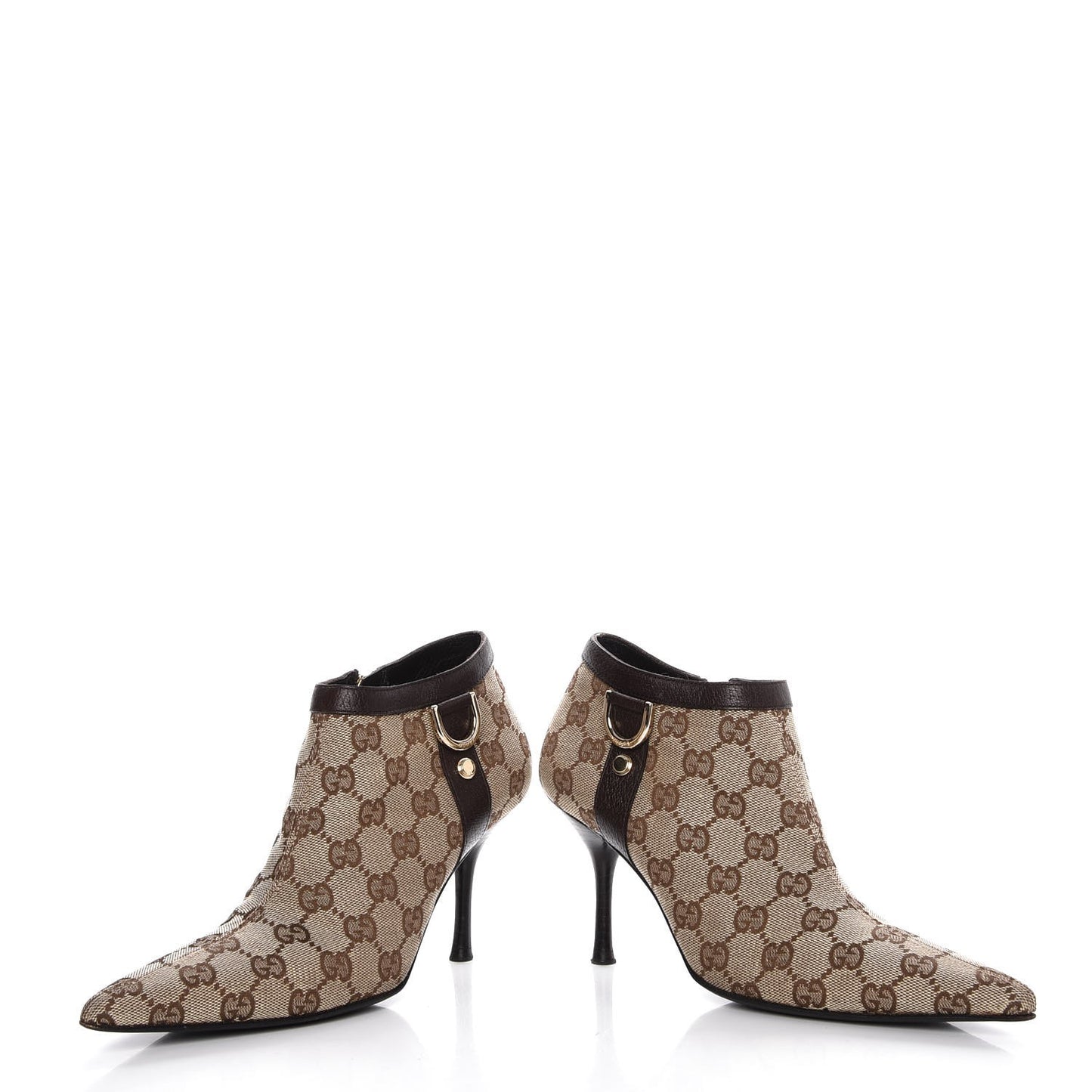 Monogram Textured Calfskin D Ring Ankle Booties 6.5 Beige Ebony Cocoa