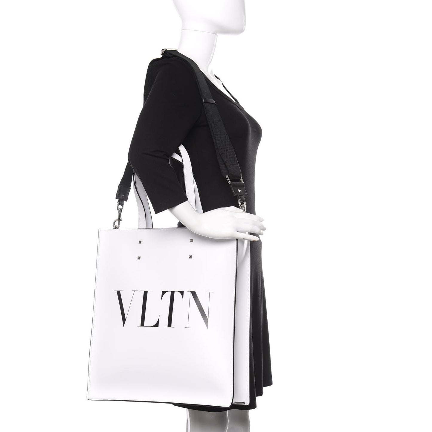 Printed Calfskin VLTN Tote Bag White