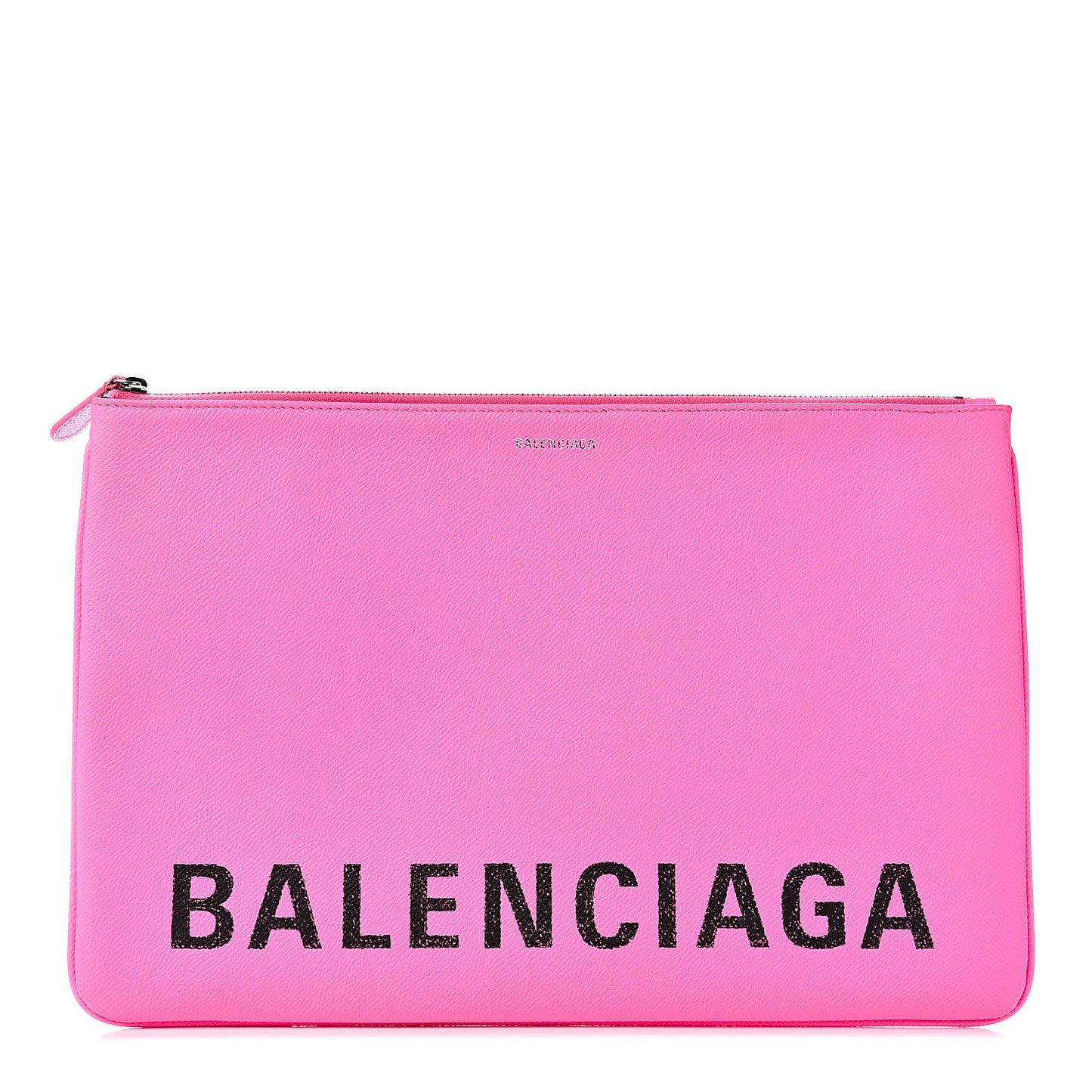 Calfskin Logo Large Zip Pouch Acid Pink