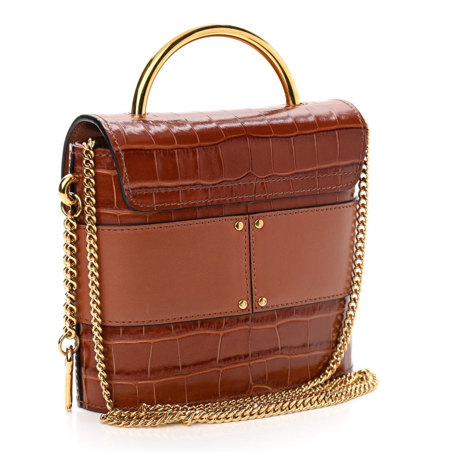 Calfskin Crocodile Embossed Small Aby Lock Chestnut Brown