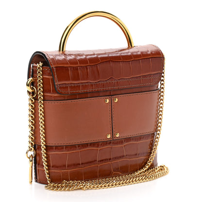 Chloe Calfskin Crocodile Embossed Small Aby Lock Chestnut Brown 3 of 10