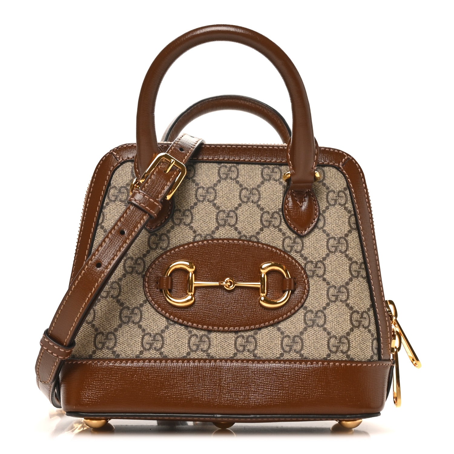 Gucci GG Supreme Monogram Azalea Calfskin Mini Horsebit 1955 Top Handle Bag Beige Ebony Brown Sugar 1 of 10