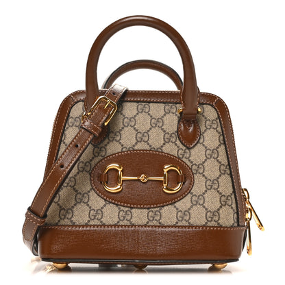 Gucci GG Supreme Monogram Azalea Calfskin Mini Horsebit 1955 Top Handle Bag Beige Ebony Brown Sugar 1 of 10