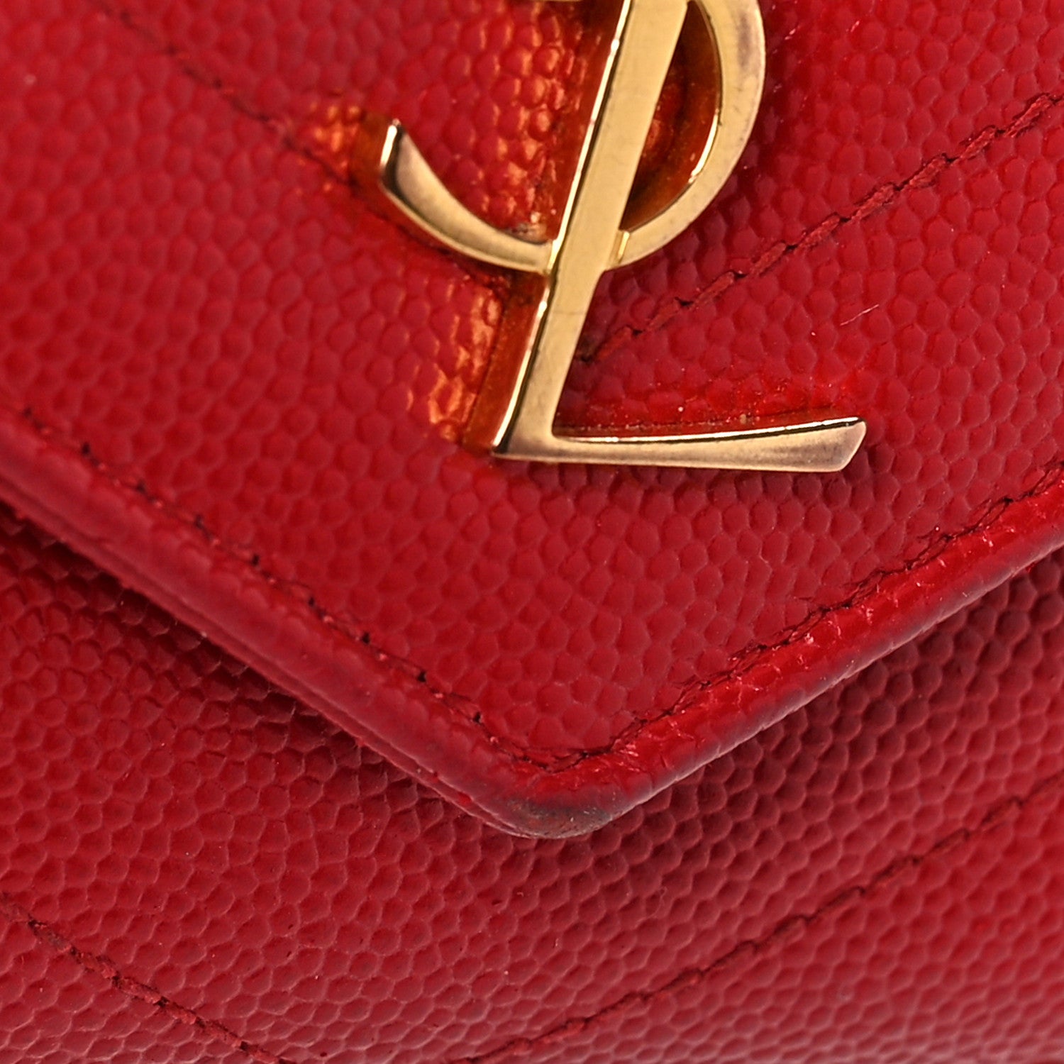 Saint Laurent Grain De Poudre Matelasse Chevron Small Monogram Envelope Wallet New Red 9 of 9
