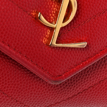 Saint Laurent Grain De Poudre Matelasse Chevron Small Monogram Envelope Wallet New Red 9 of 9