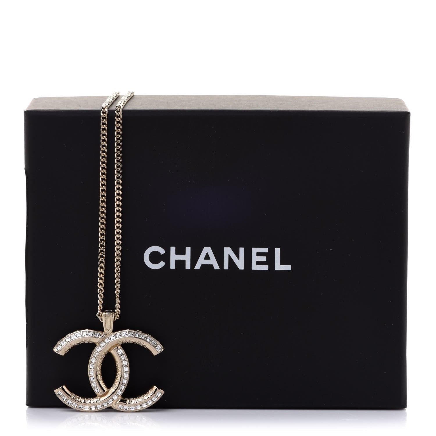 Chanel Crystal CC Pendant Necklace Gold 6 of 6
