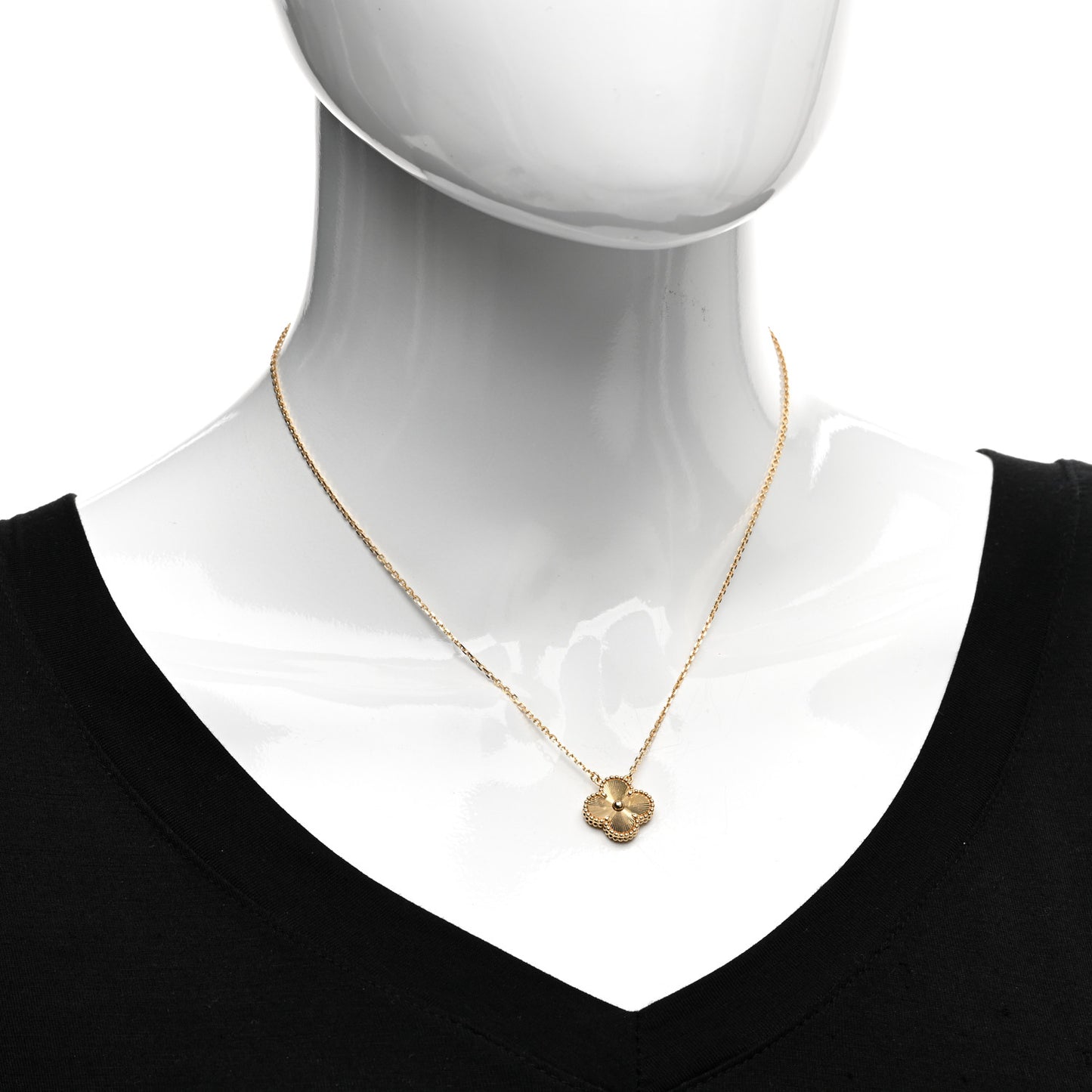 18K Yellow Gold Guilloche Vintage Alhambra Pendant Necklace