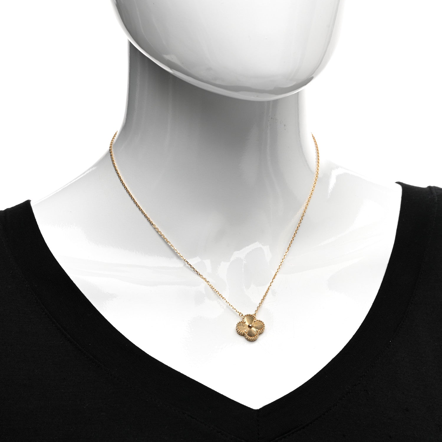 Van Cleef & Arpels 18K Yellow Gold Guilloche Vintage Alhambra Pendant Necklace 2 of 6