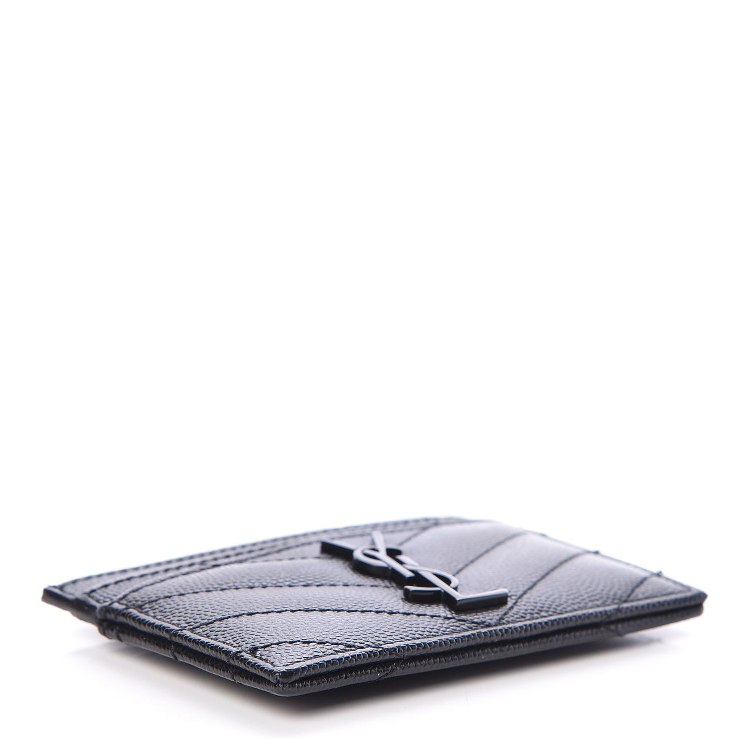 Saint Laurent Grain De Poudre Matelasse Chevron Monogram Credit Card Case Black 4 of 9