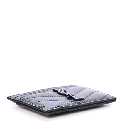 Saint Laurent Grain De Poudre Matelasse Chevron Monogram Credit Card Case Black 4 of 9