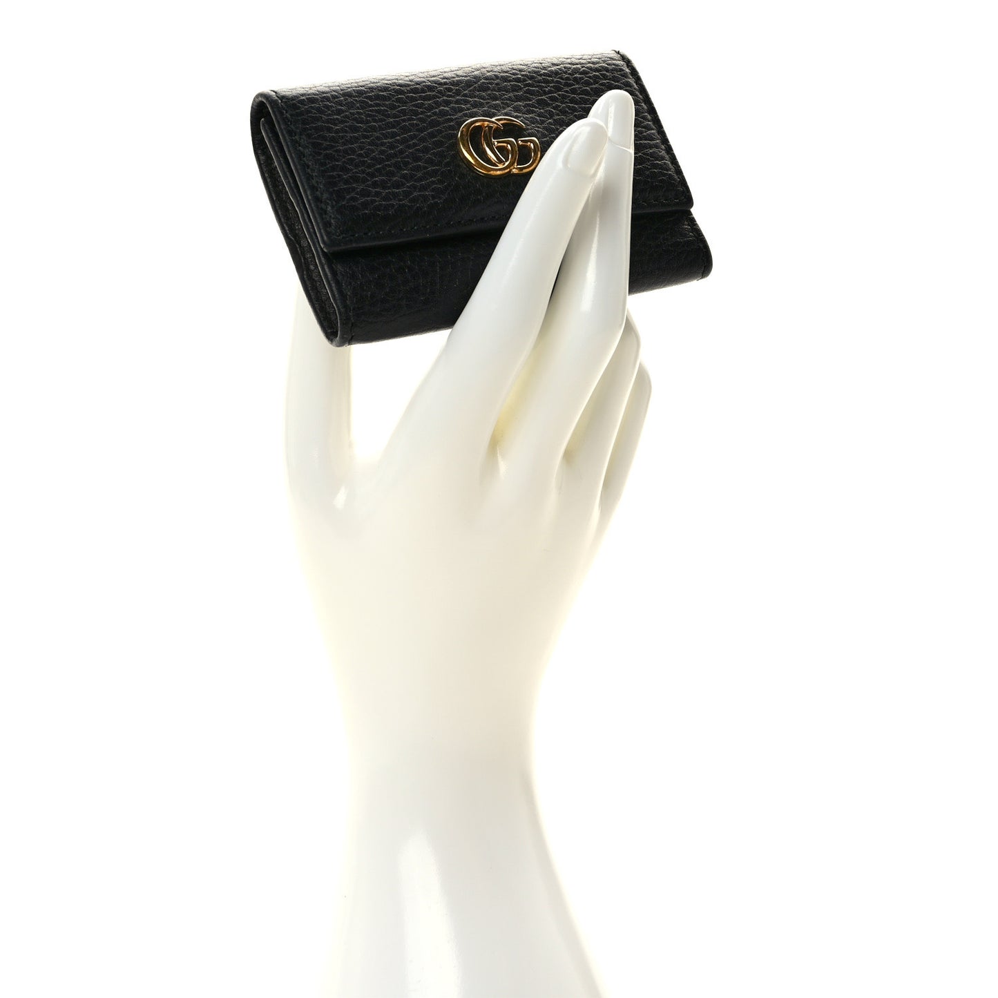 Pebbled Calfskin GG Marmont 6 Key Holder Black