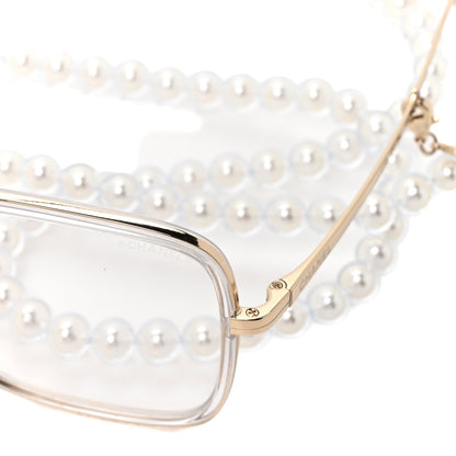 Chanel Metal Removable Pearl Chain Square Eyeglasses 2195-S Silver 7 of 8
