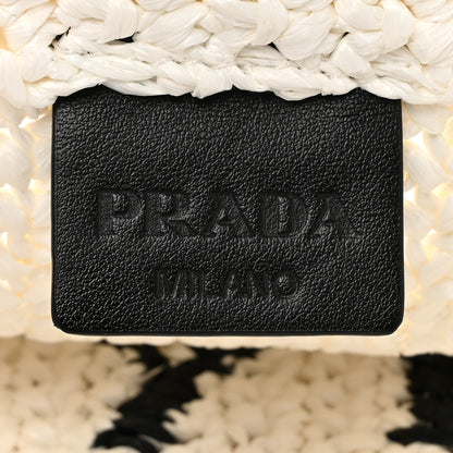 Prada Yarn Raffia Effect Crochet Embroidered Large Logo Tote White 6 of 9