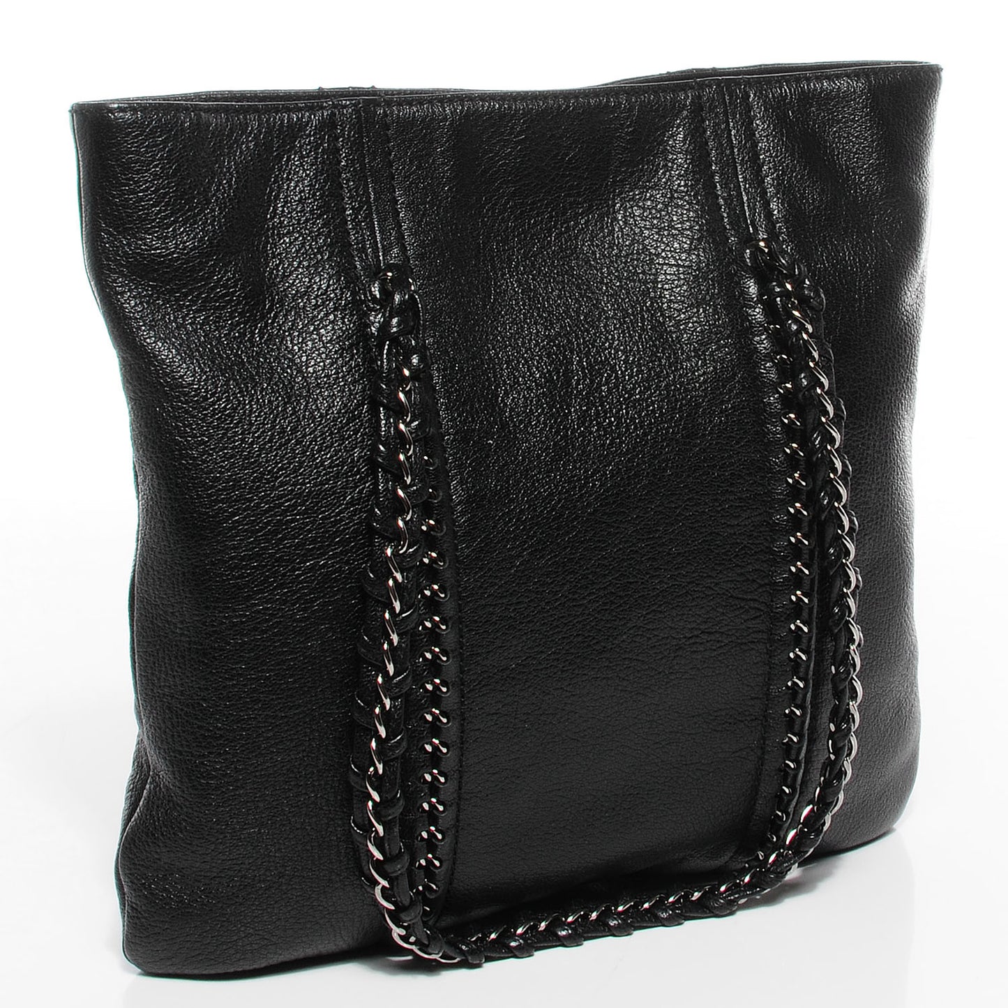 Metallic Deerskin Luxe Ligne North South Tote Black